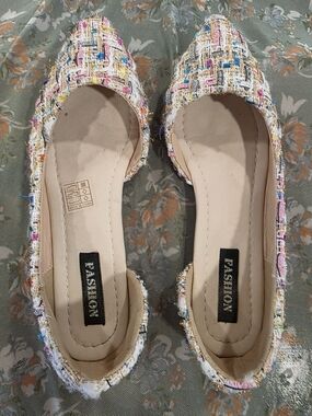 Multicolor Tweed Pointed-Toe Flats